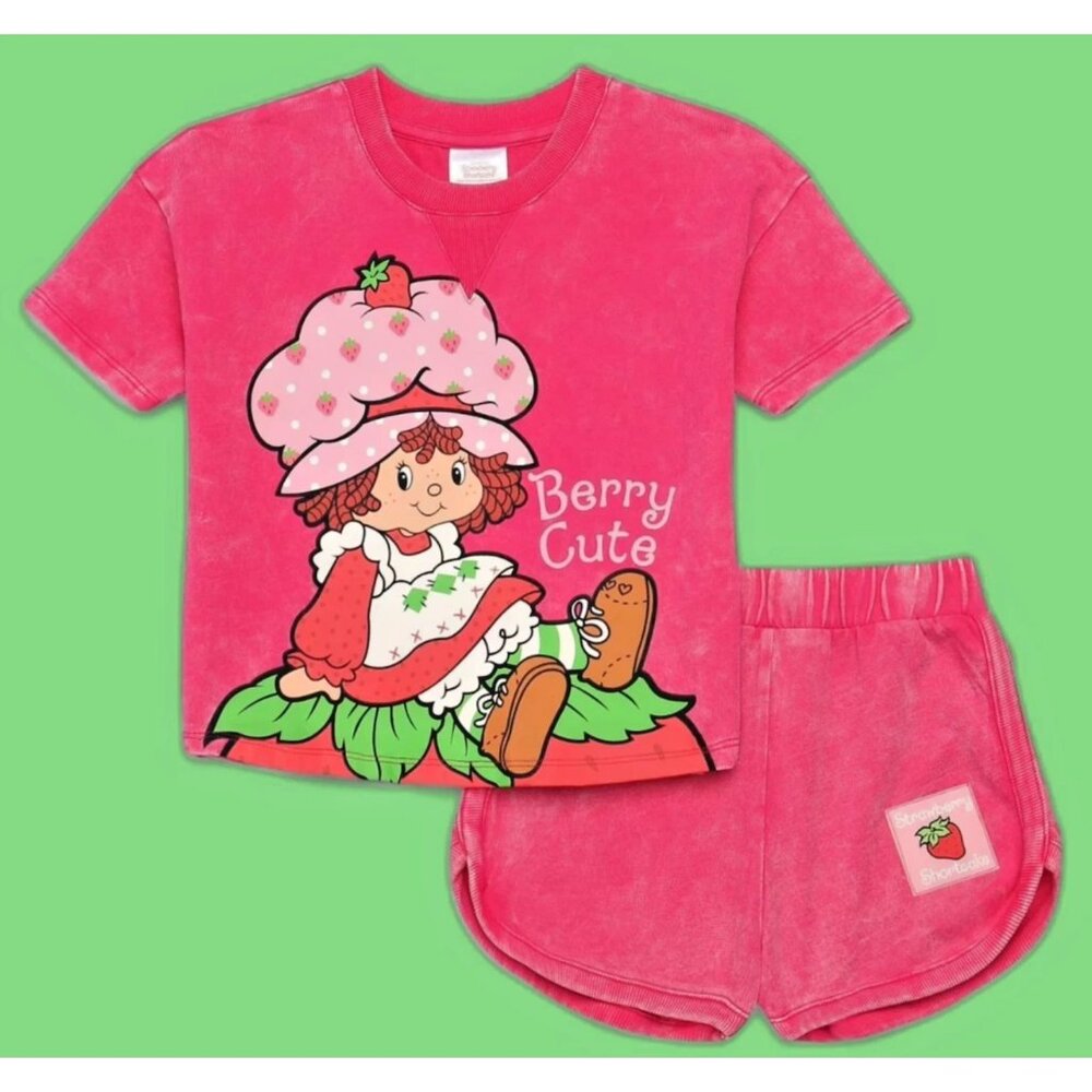 Strawberry Shortcake Toddler Girls Mineral Wash Top Shorts Outfit Set NWT 2T